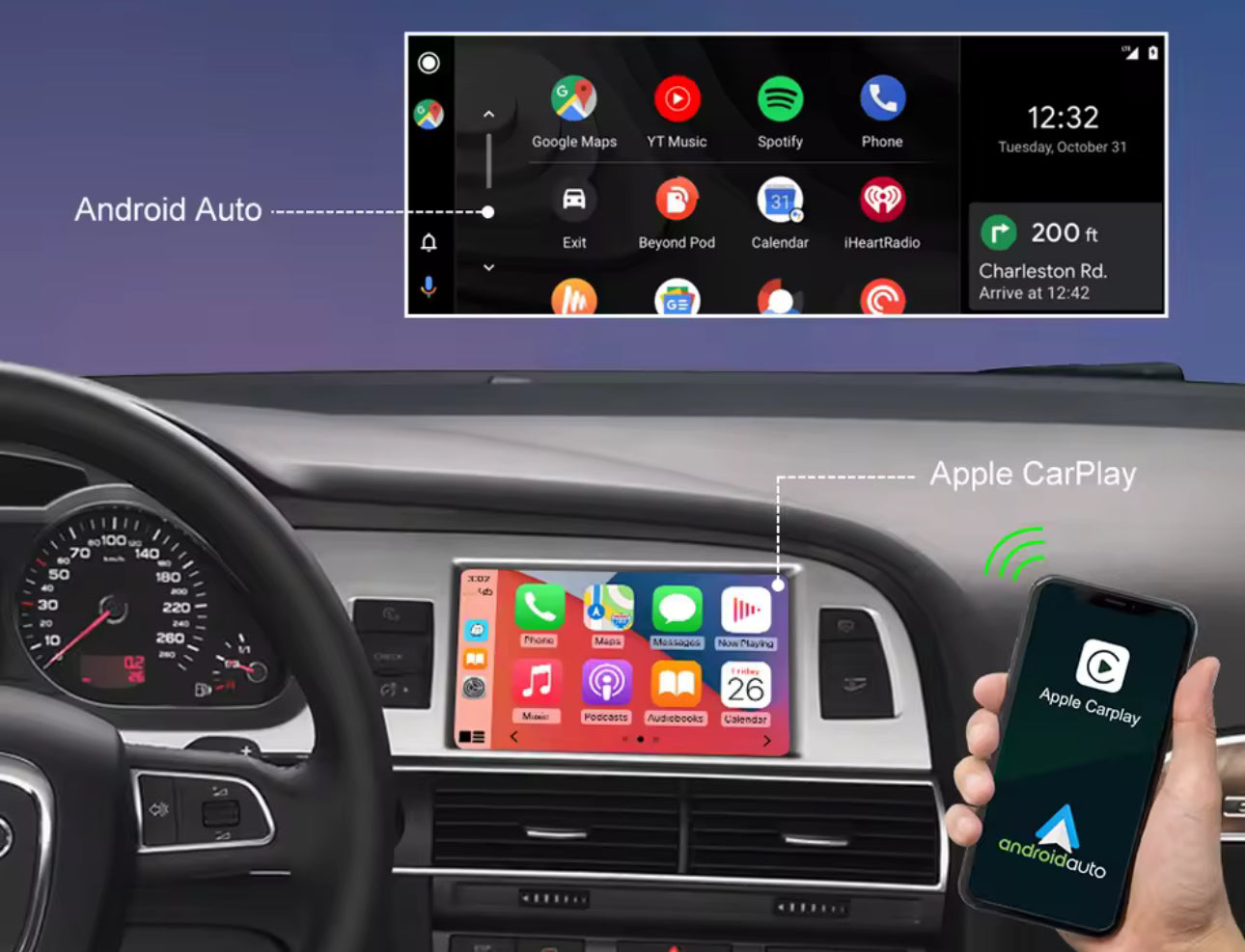 CarPlay & Android Nachrüstung für Audi A3,A4,A5,A6,A7,Q2,Q3,Q5,Q7,Q8,