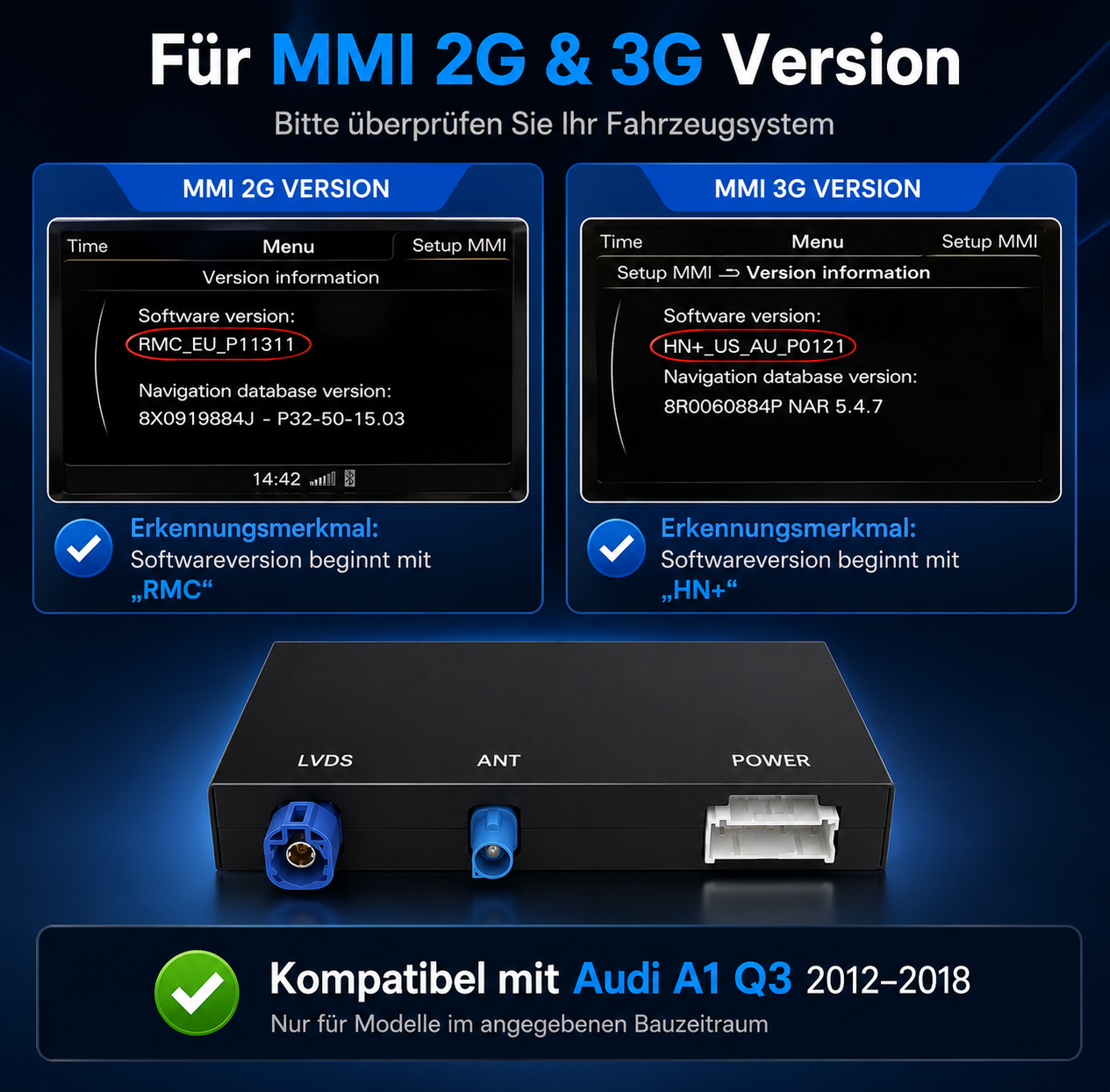 Apple Carplay & Android Auto Modul für Audi A1 Q3 (Nachrüstung)