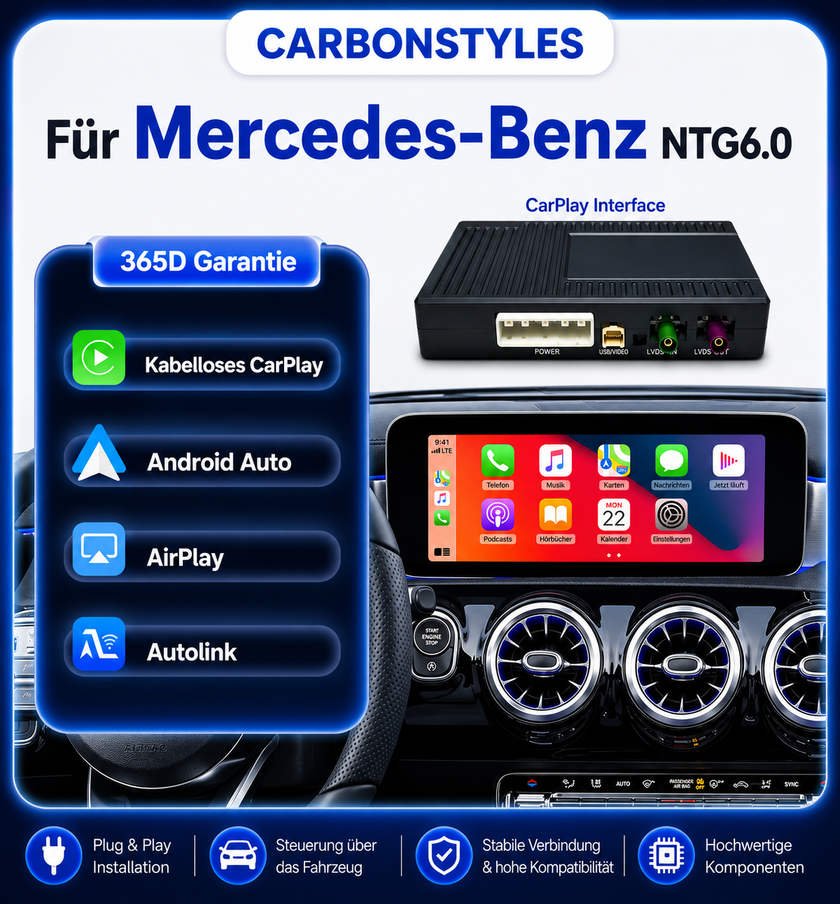 CarPlay&Android Auto für Mercedes A-Klasse W177 (Nachrüstung)