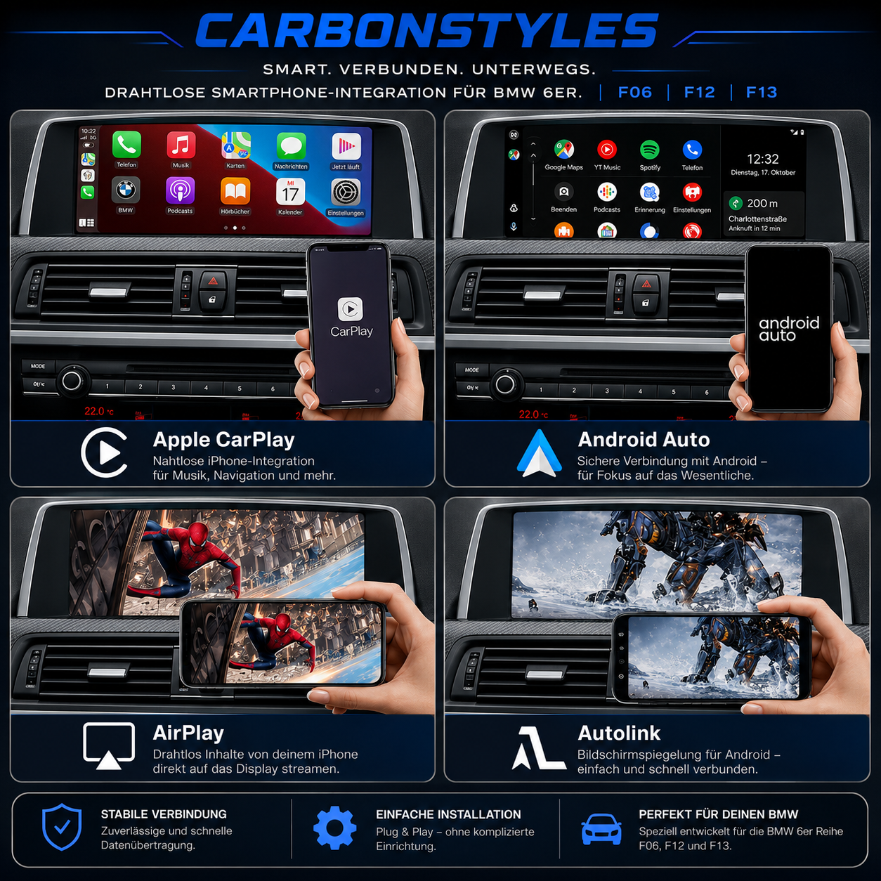 Apple Carplay & Android Auto Modul für BMW 6er F06 F12 F13
