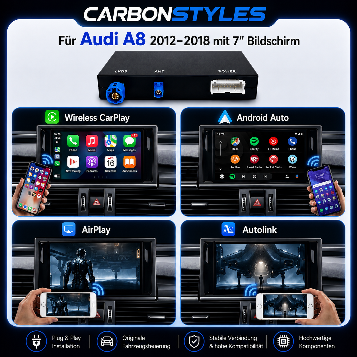 Apple CarPlay & Android Auto für Audi A8/S8 4D – MMI 3G+ (Nachrüstung)
