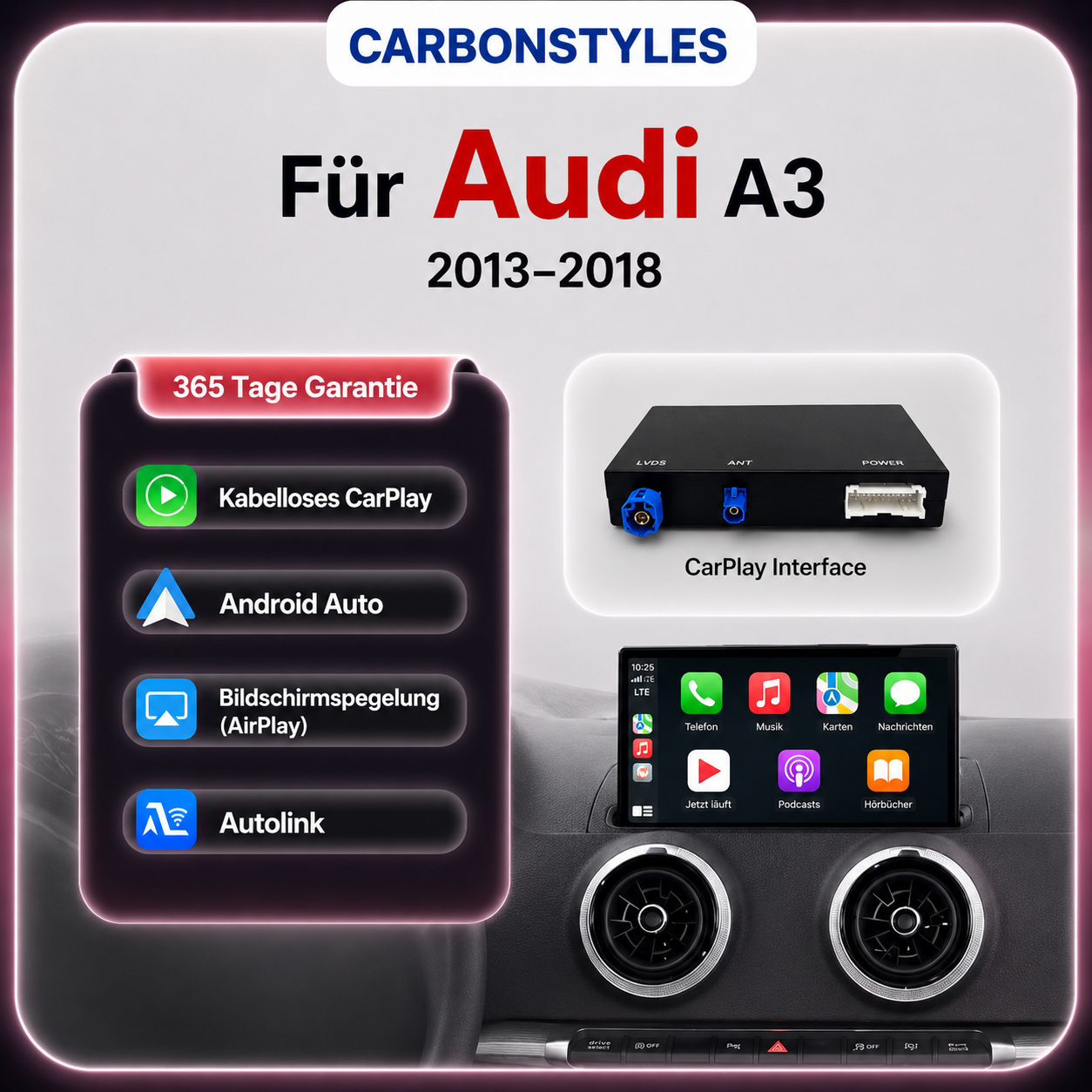 Apple CarPlay & Android Auto für Audi A3/S3/RS3 8V – Nachrüstung