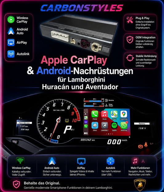 Apple CarPlay & Android Auto für Lamborghini Huracán & Aventador – Nachrüstmodul