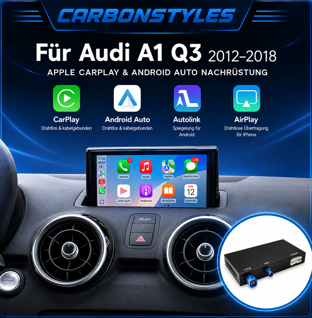 Apple Carplay & Android Auto Modul für Audi A1 Q3 (Nachrüstung)