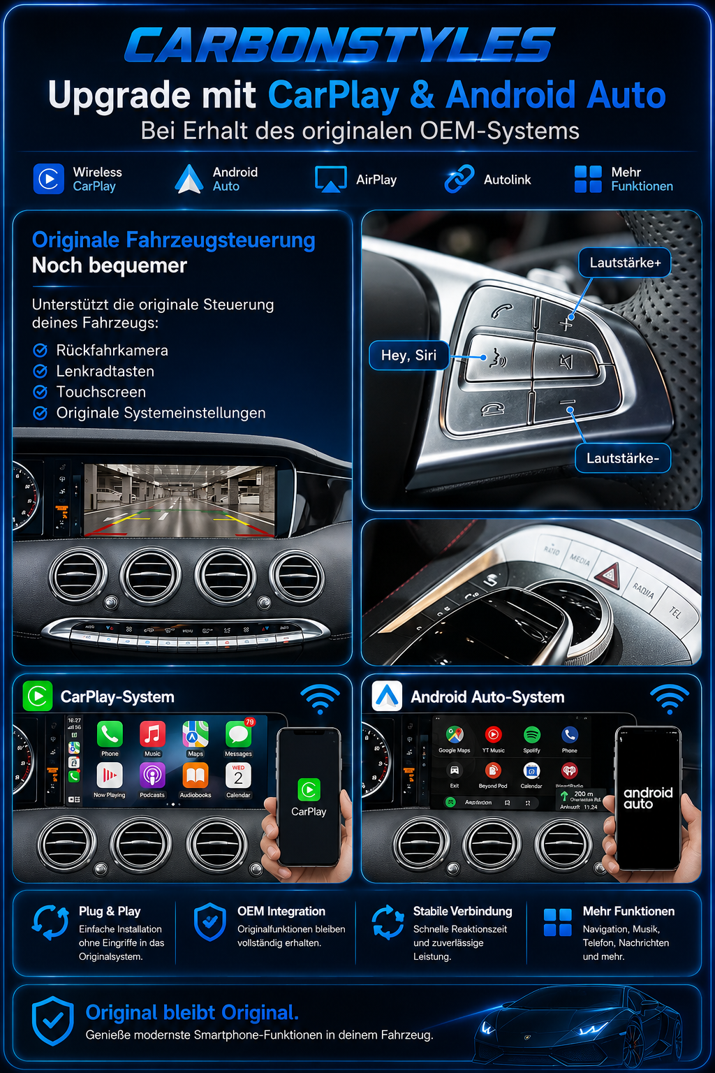 Apple Carplay & Android Auto Modul für Mercedes S-Klasse W222