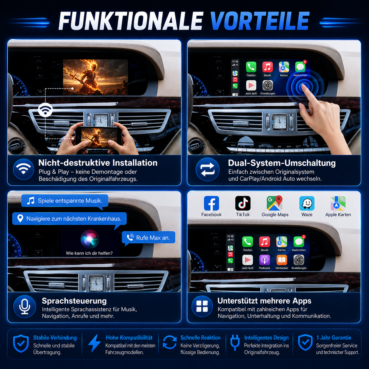 Apple CarPlay & Android Auto Modul für Mercedes S-Klasse W221 (Nachrüstung)