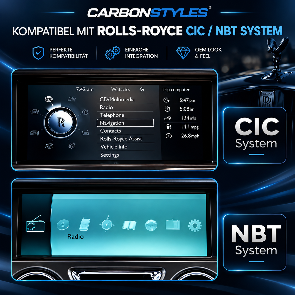 Apple CarPlay & Android Auto für Rolls-Royce Wraith, Dawn, Phantom & Ghost – CIC / NBT (Nachrüstung)