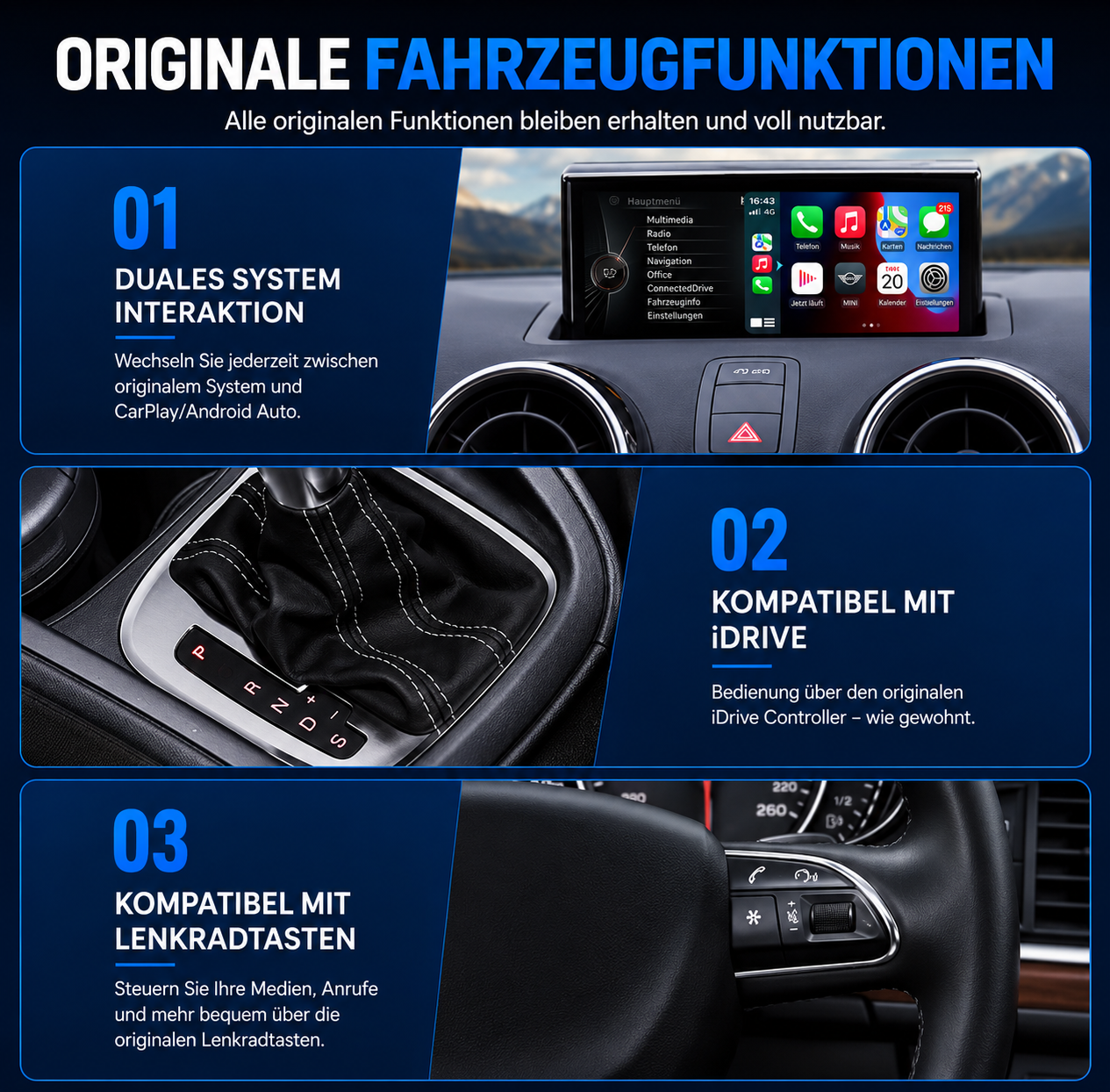 Apple Carplay & Android Auto Modul für Audi A1 Q3 (Nachrüstung)