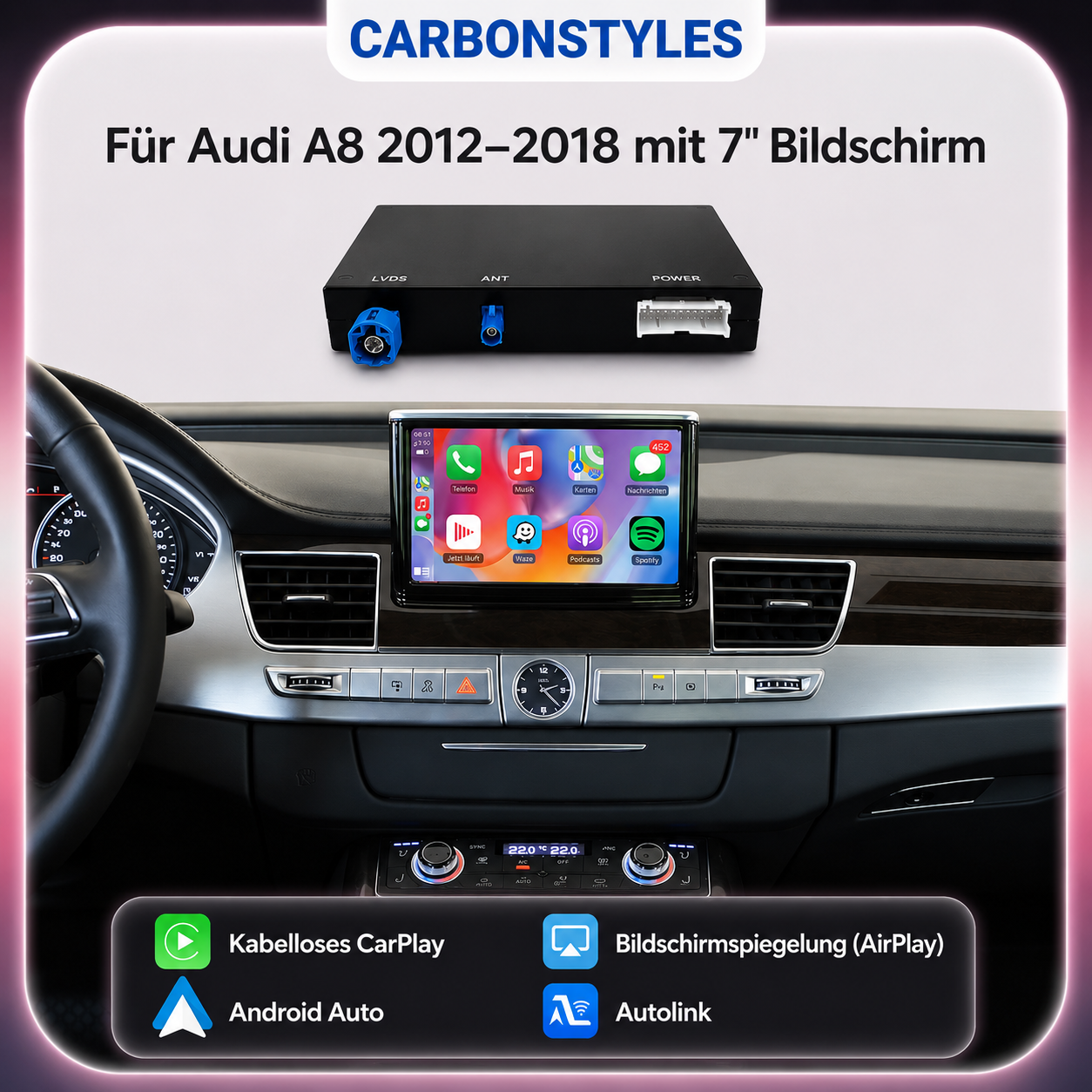 Apple CarPlay & Android Auto für Audi A8/S8 4D – MMI 3G+ (Nachrüstung)